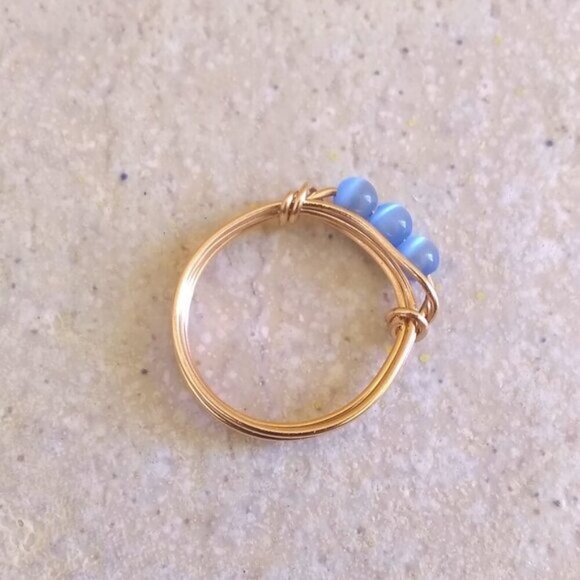Periwinkle Blue Catseye Beaded Handmade Ring!  Dainty but Sturdy Everyday Wear - Picture 4 of 9
